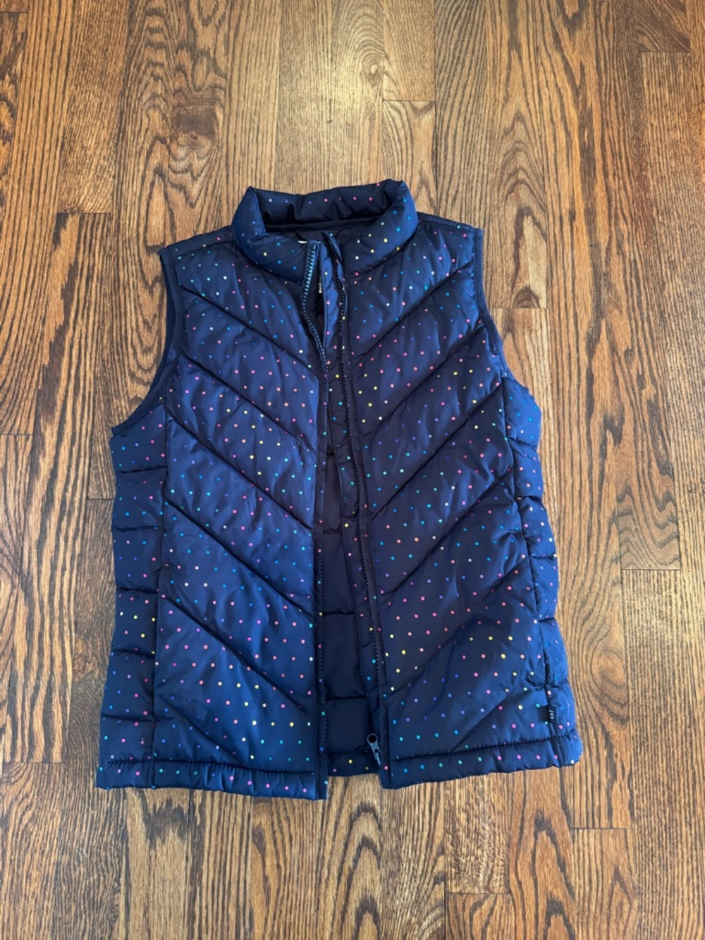 GAP Navy Puffer Vest with Multicolor Dots